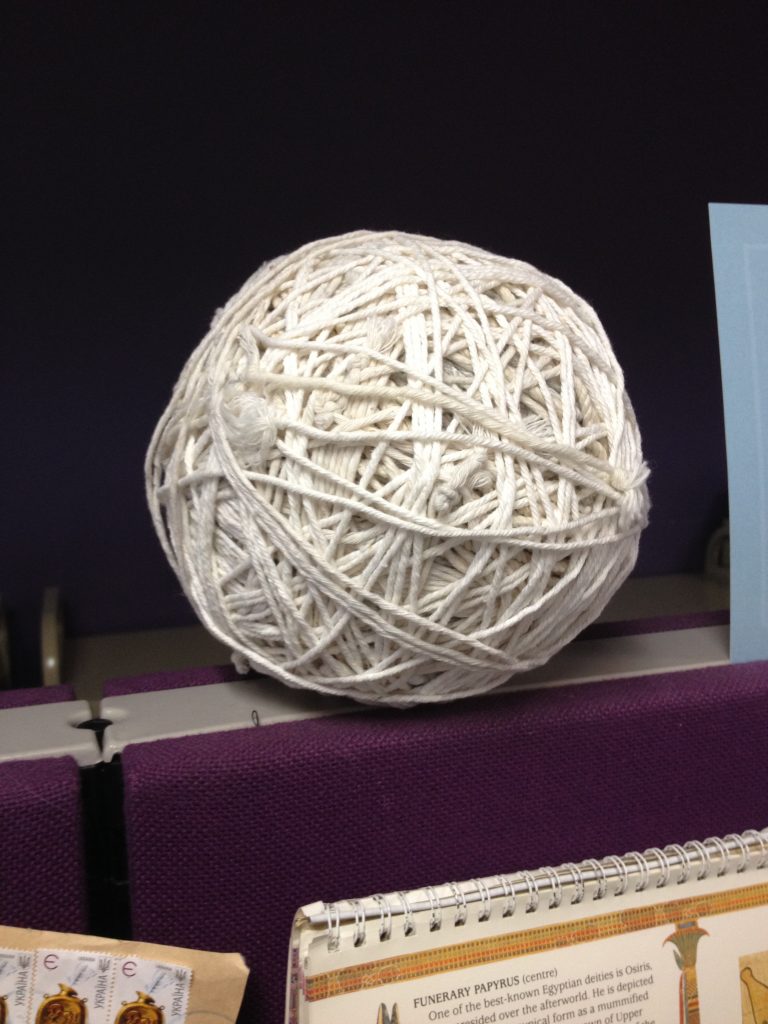 This is big ball of string is one of many items that decorate my office. 